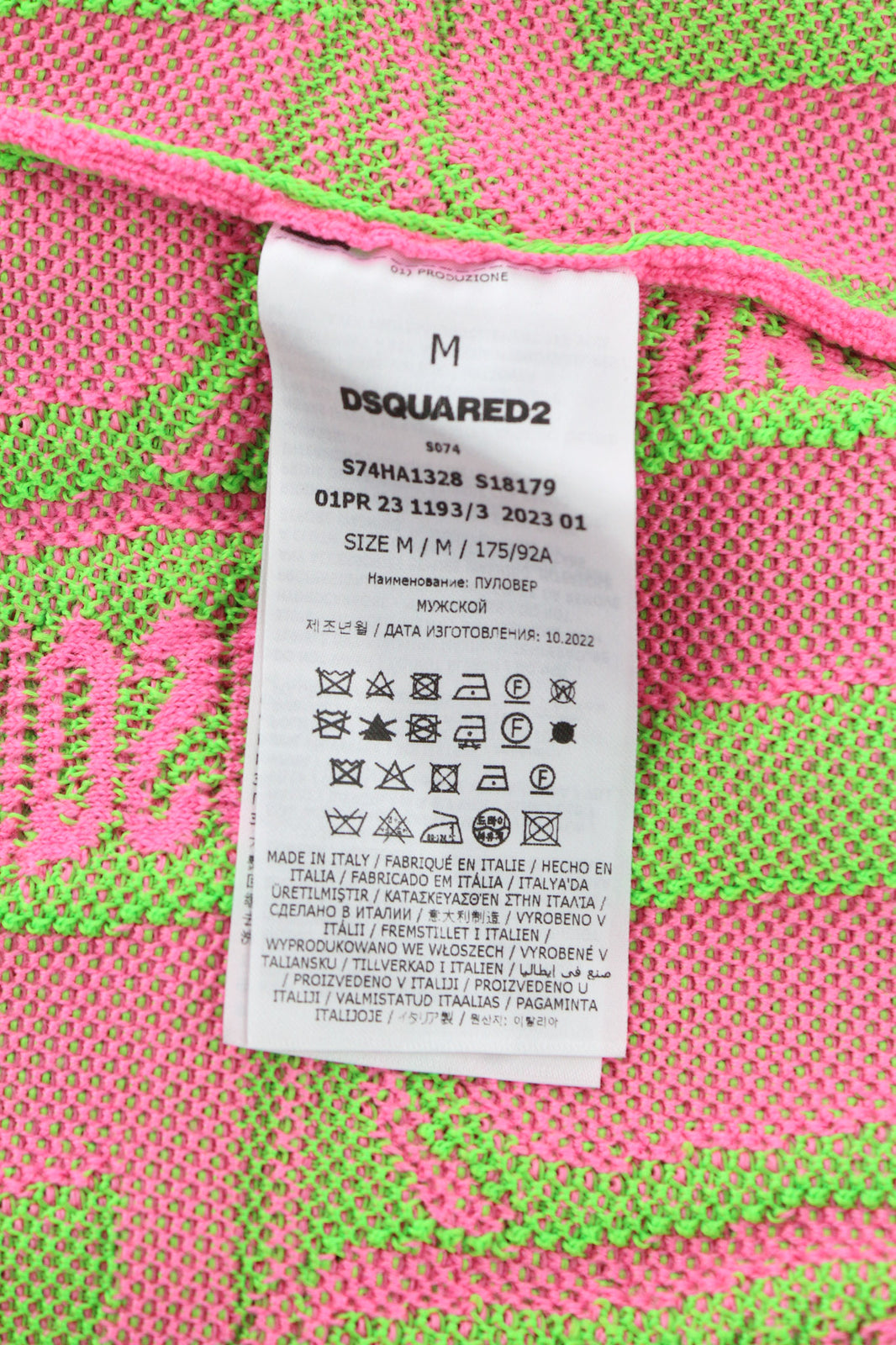 DSQUARED2 Women Jumper M Pink Green Zip-Up Patterned Knitted Wool Blend