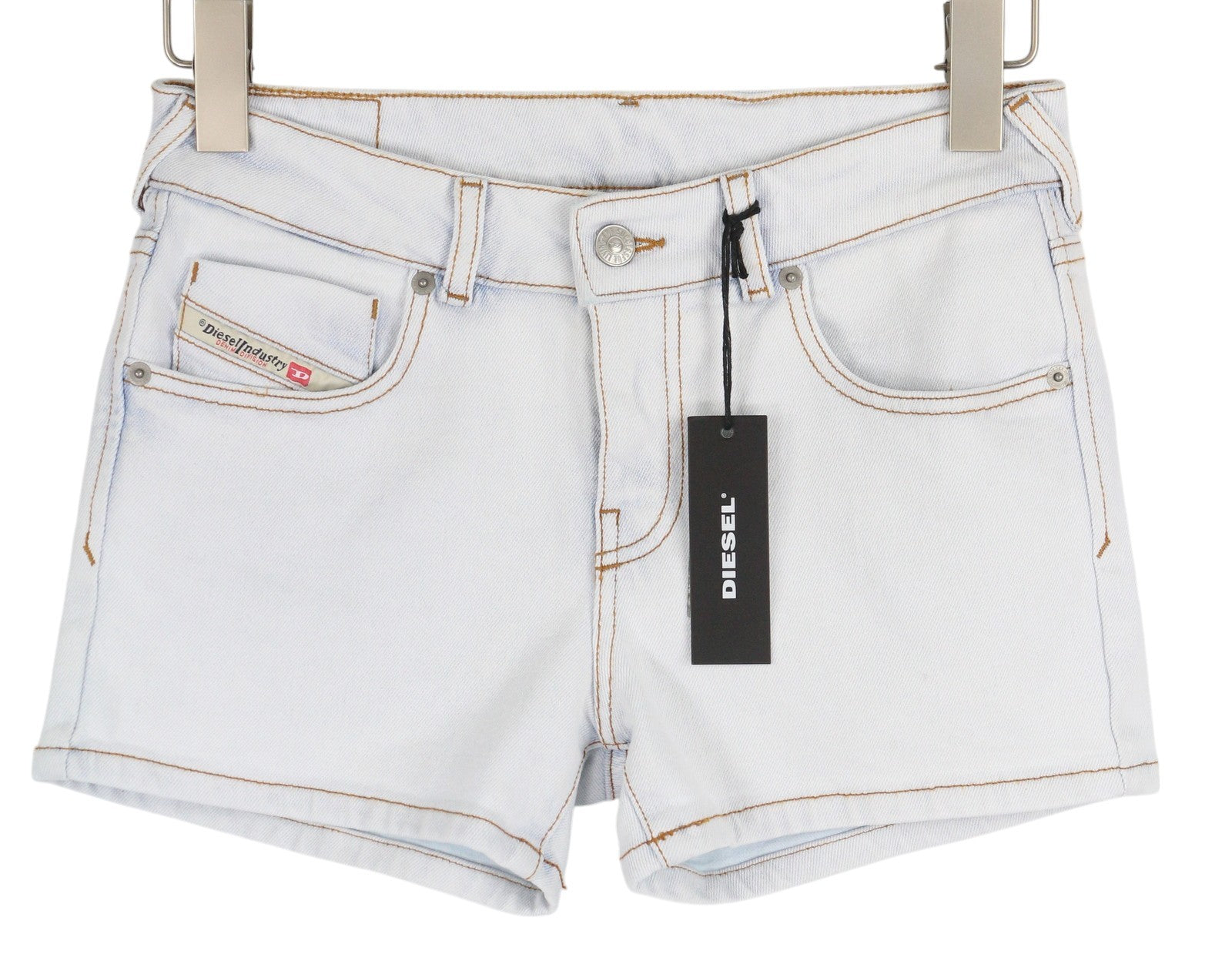 DIESEL De-Lyla 09C06 Women Shorts W26 Light Blue Denim Zip Logo Pockets Casual