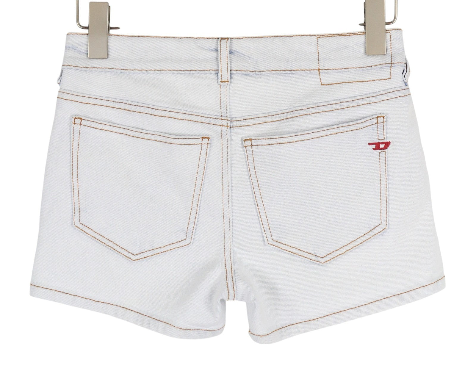 DIESEL De-Lyla 09C06 Women Shorts W26 Light Blue Denim Zip Logo Pockets Casual