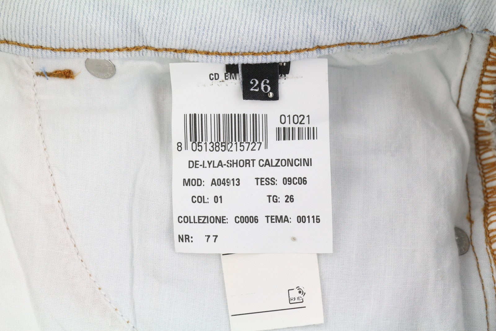 DIESEL De-Lyla 09C06 Women Shorts W26 Light Blue Denim Zip Logo Pockets Casual