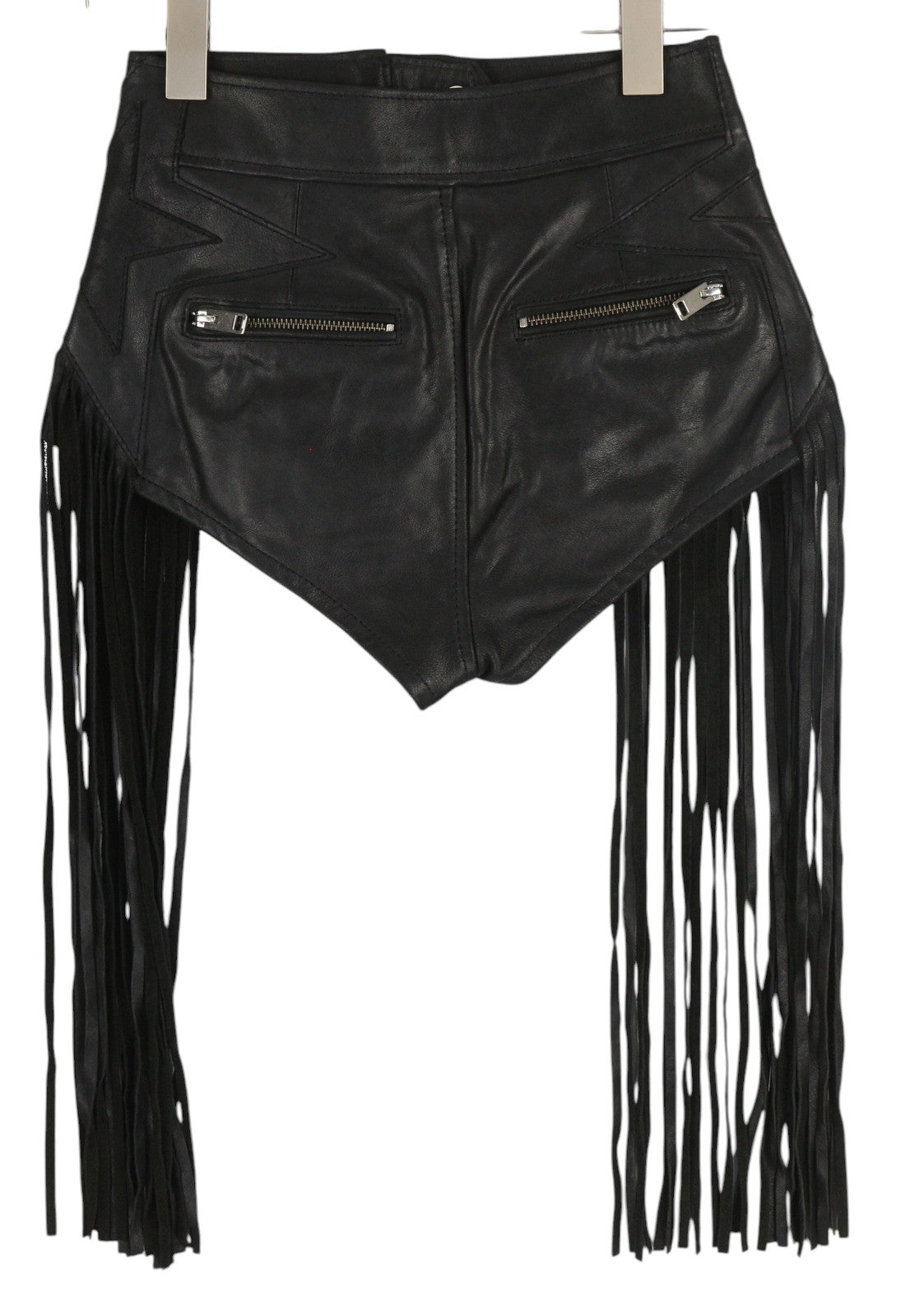 DIESEL L-Leonis 0GANN Women Shorts W24 Black Cowhide Leather Fringe RRP€500