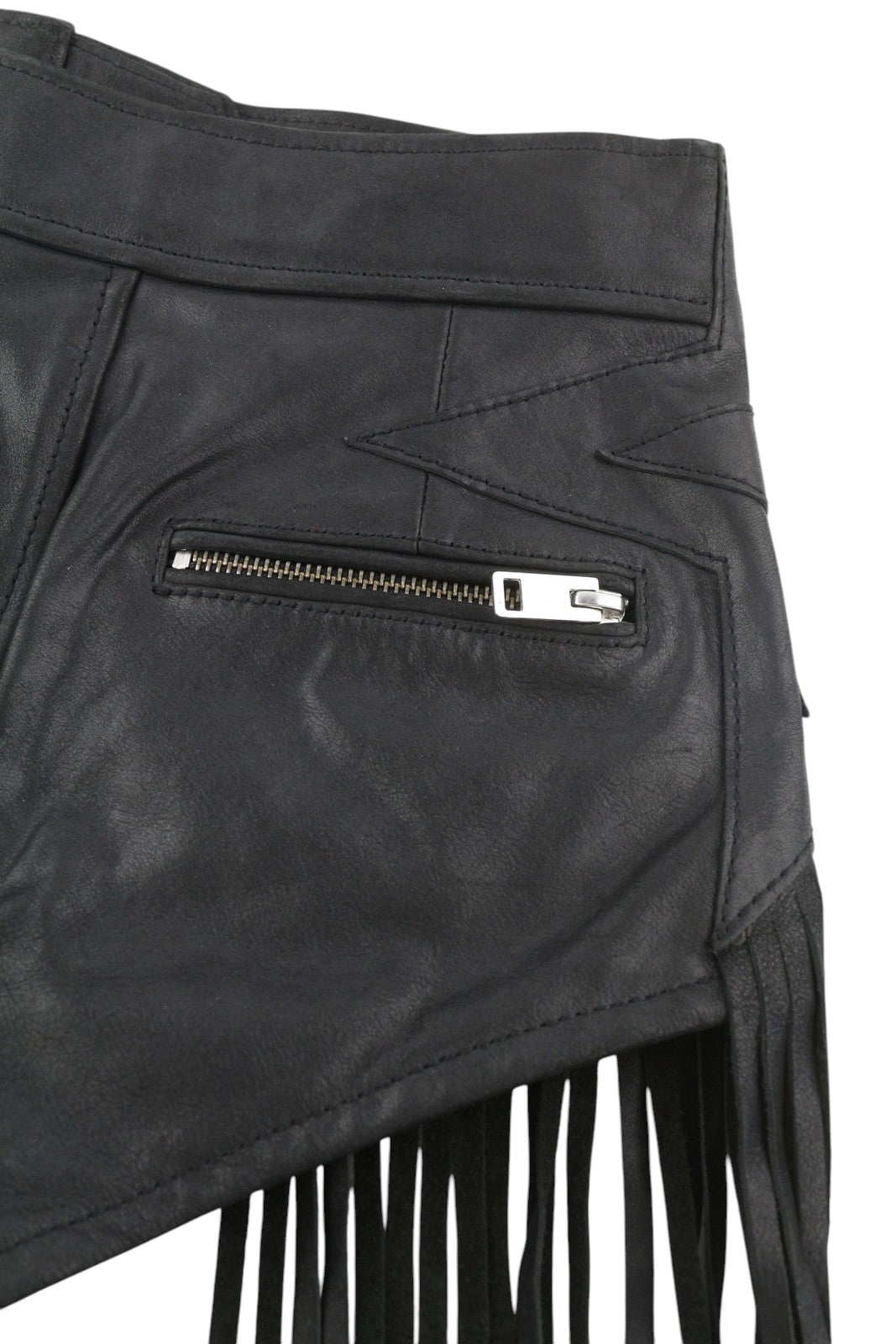DIESEL L-Leonis 0GANN Women Shorts W24 Black Cowhide Leather Fringe RRP€500