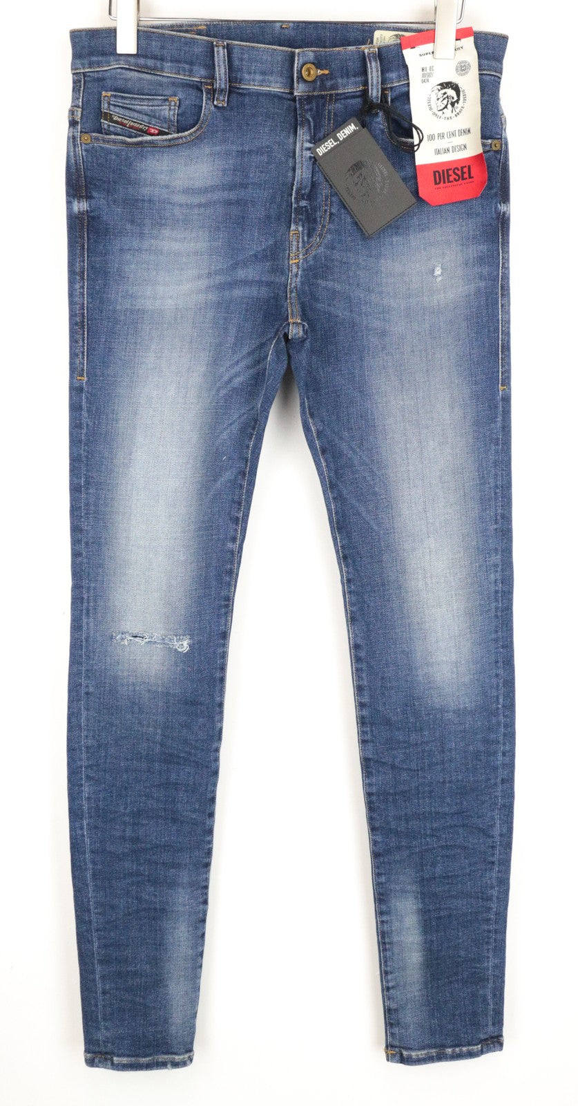 DIESEL D-Amny 086AV W31 L32 Men's Mid-Blue Skinny Ripped Stonewashed Denim