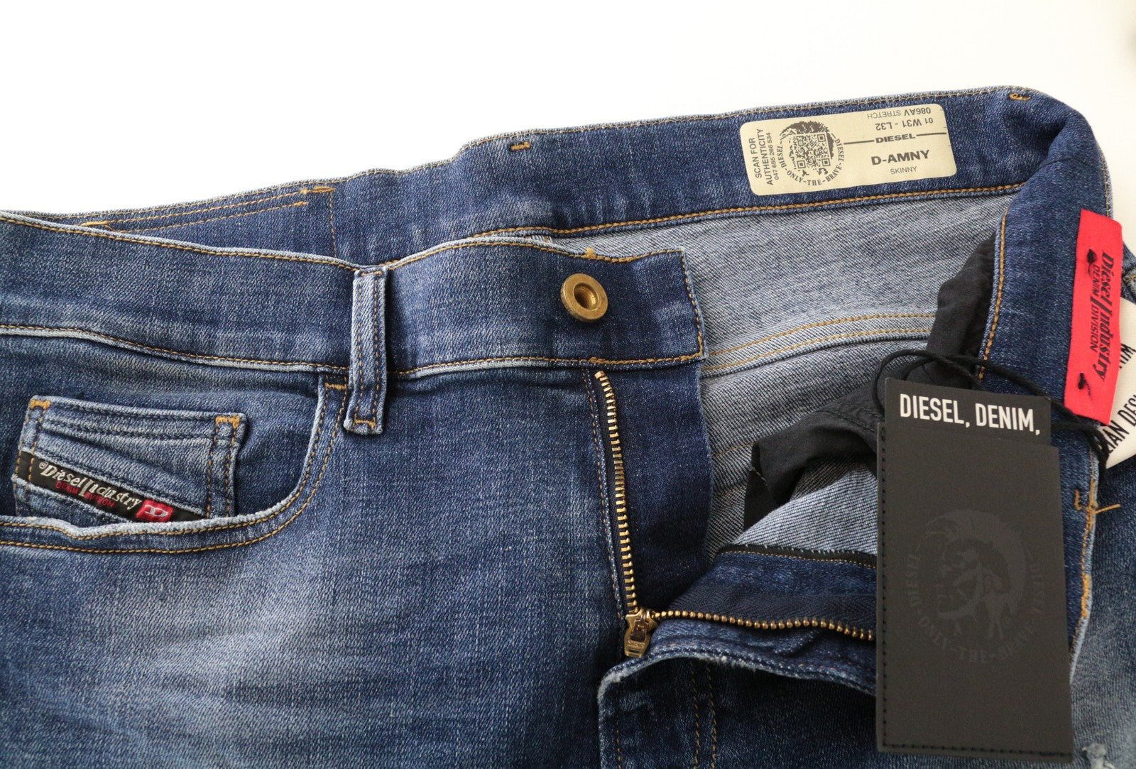 DIESEL D-Amny 086AV W31 L32 Men's Mid-Blue Skinny Ripped Stonewashed Denim