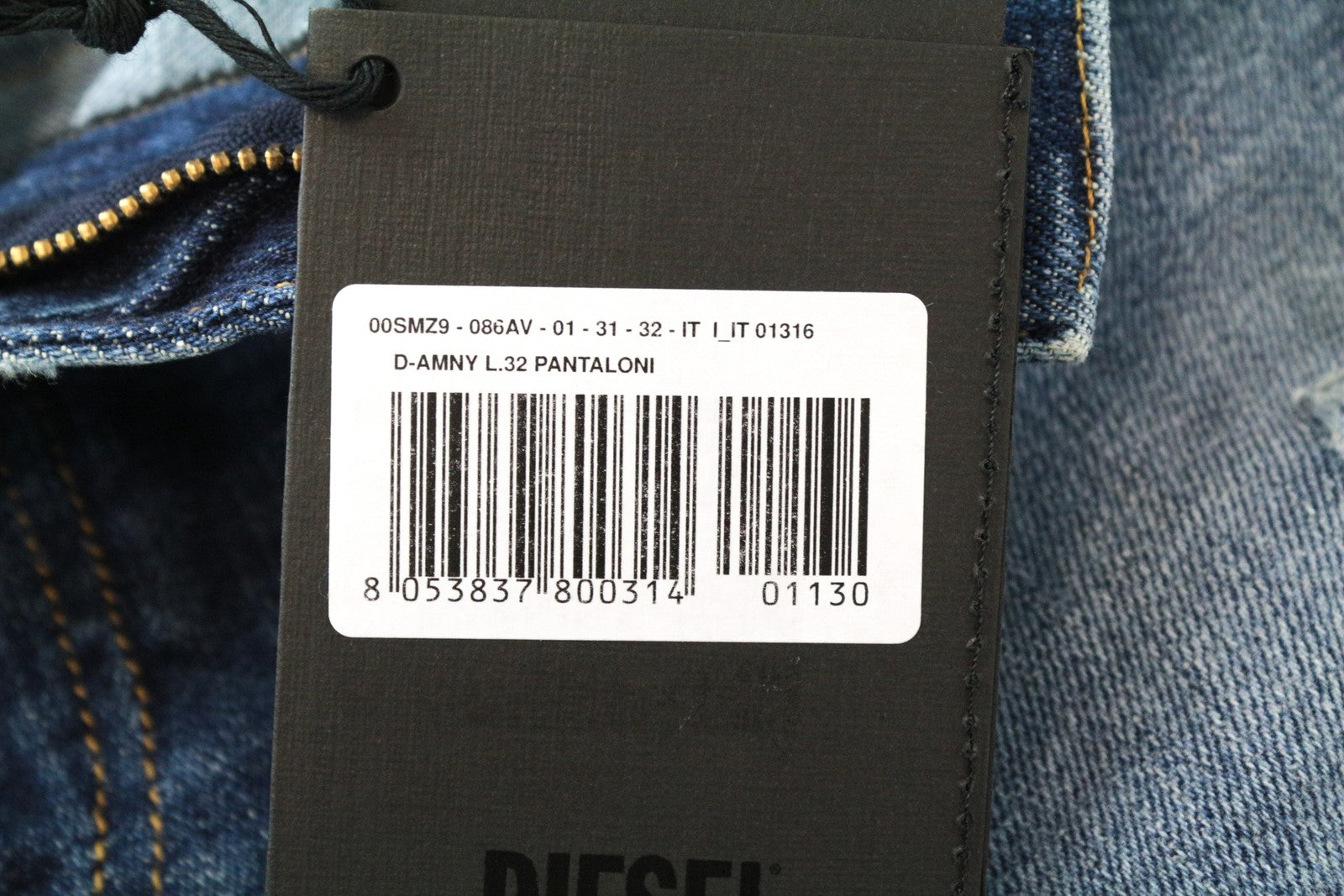 DIESEL D-Amny 086AV W31 L32 Men's Mid-Blue Skinny Ripped Stonewashed Denim