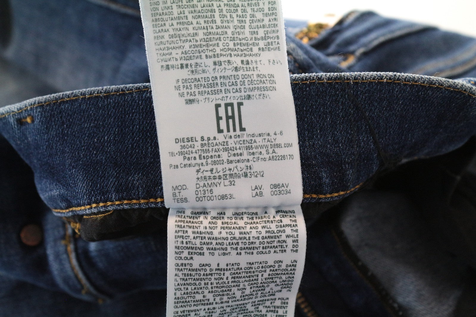 DIESEL D-Amny 086AV W31 L32 Men's Mid-Blue Skinny Ripped Stonewashed Denim