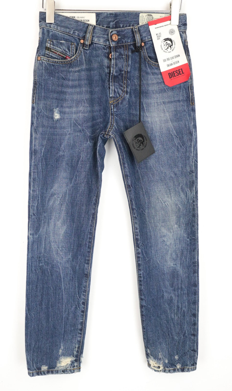 DIESEL Mharky 080AG W27 L30 Blue Ripped Slim Skinny Men's Jeans Non-Stretch Fit