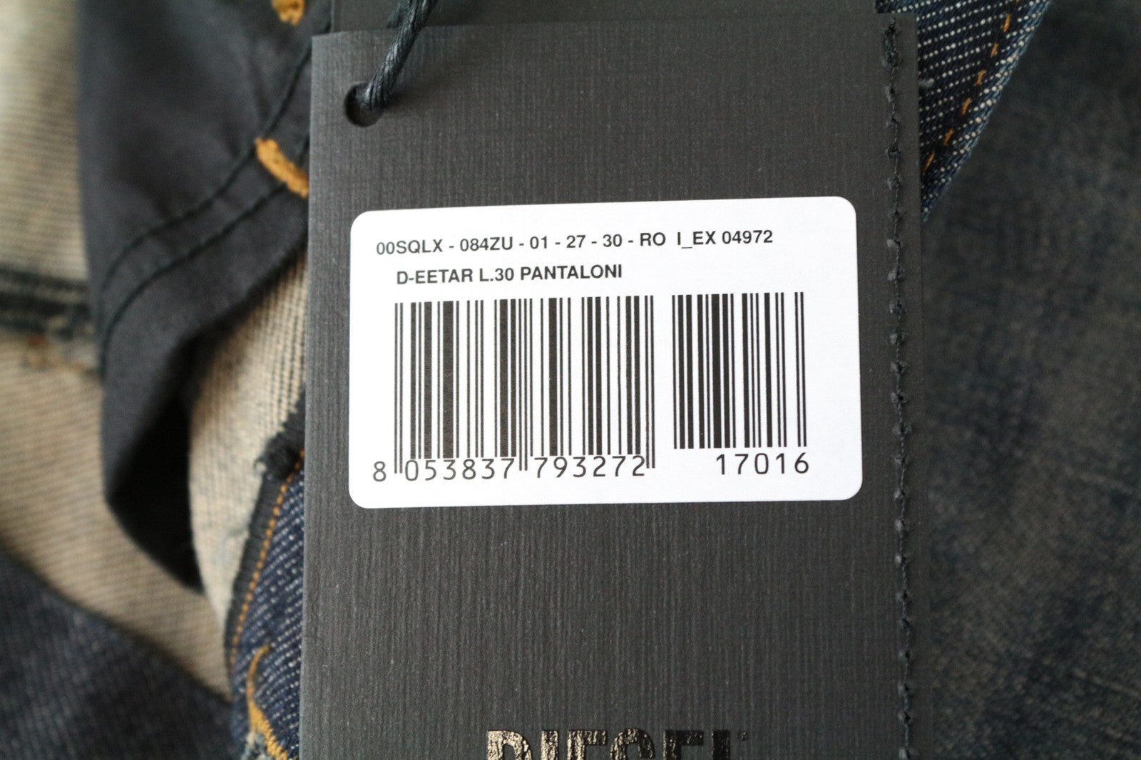 DIESEL D-Eetar 084ZU W27 L30 Carrot Fit Stretchy Blue Jeans Button Front Men