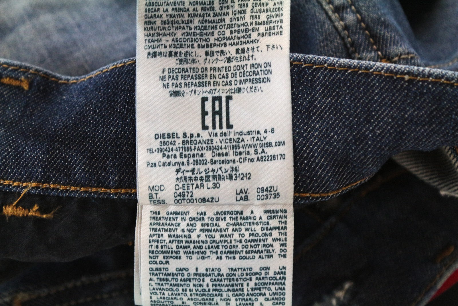 DIESEL D-Eetar 084ZU W27 L30 Carrot Fit Stretchy Blue Jeans Button Front Men