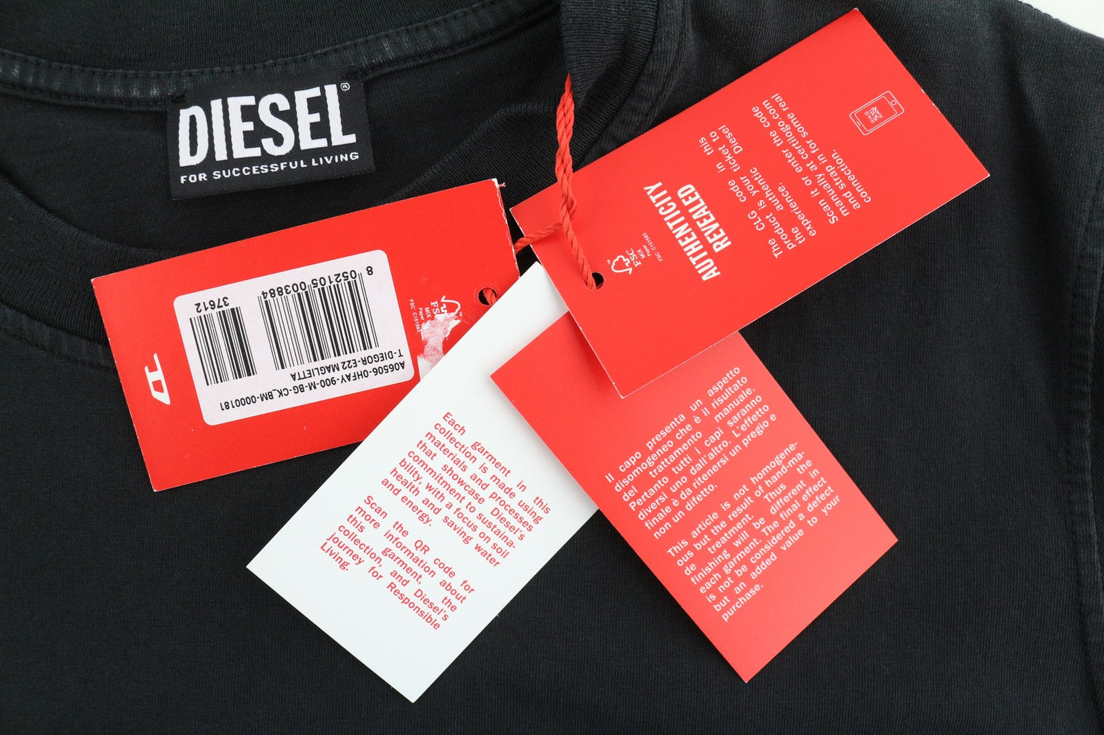 DIESEL T-Diegor-E22 vyriški marškinėliai M, juodi, skalbti trumpomis rankovėmis, trikotažiniai, RRP 100 €