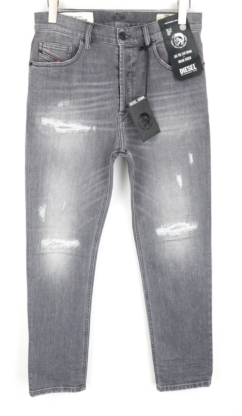 DIESEL D-Eetar 0890F W31 L30 Grey Carrot Stretch Fit Jeans Men's Tapered Ripped