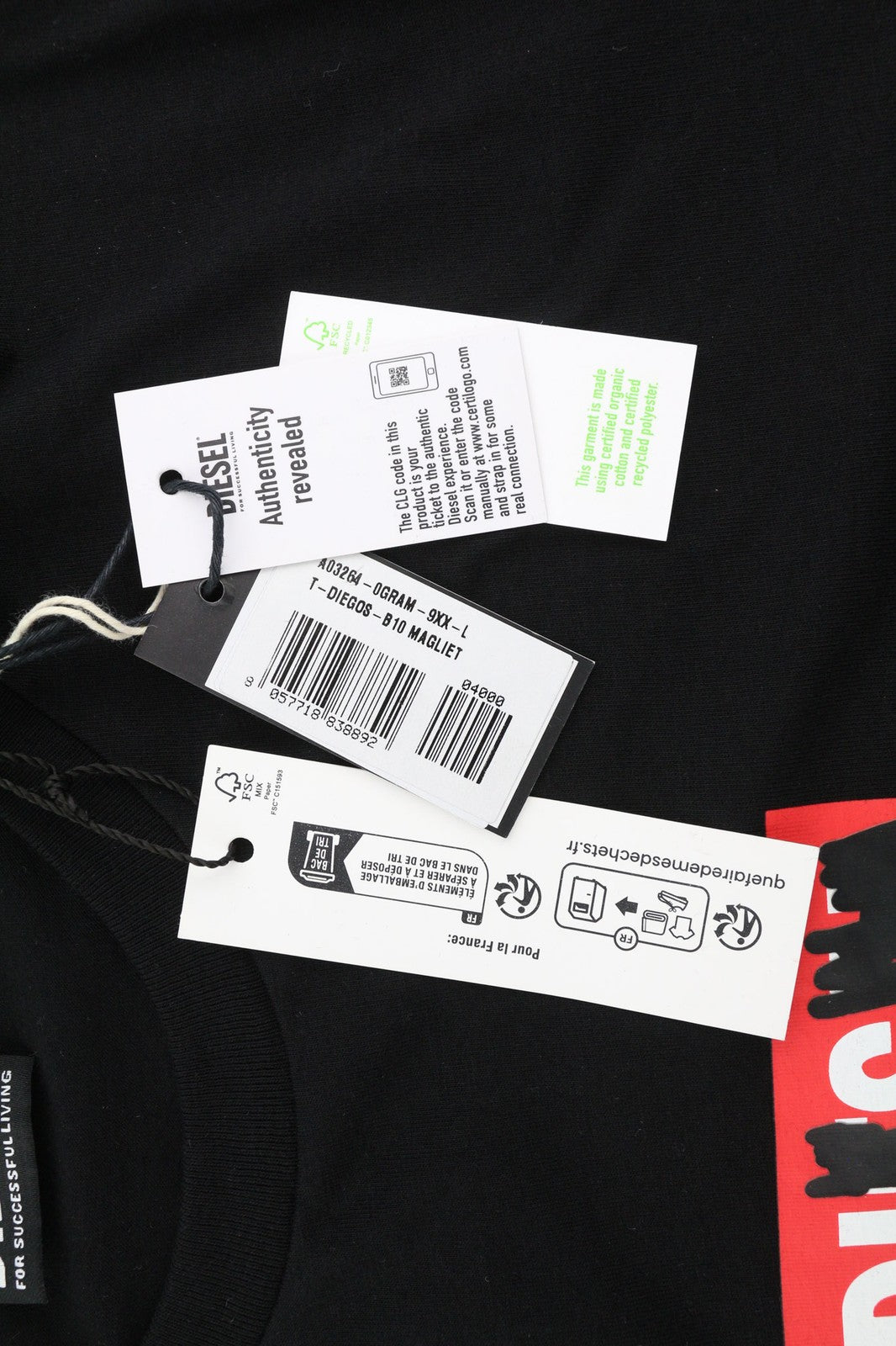 DIESEL T-Diegos-B10 Men T-Shirt L Black Short Sleeve Crew Neck  Print Tricot