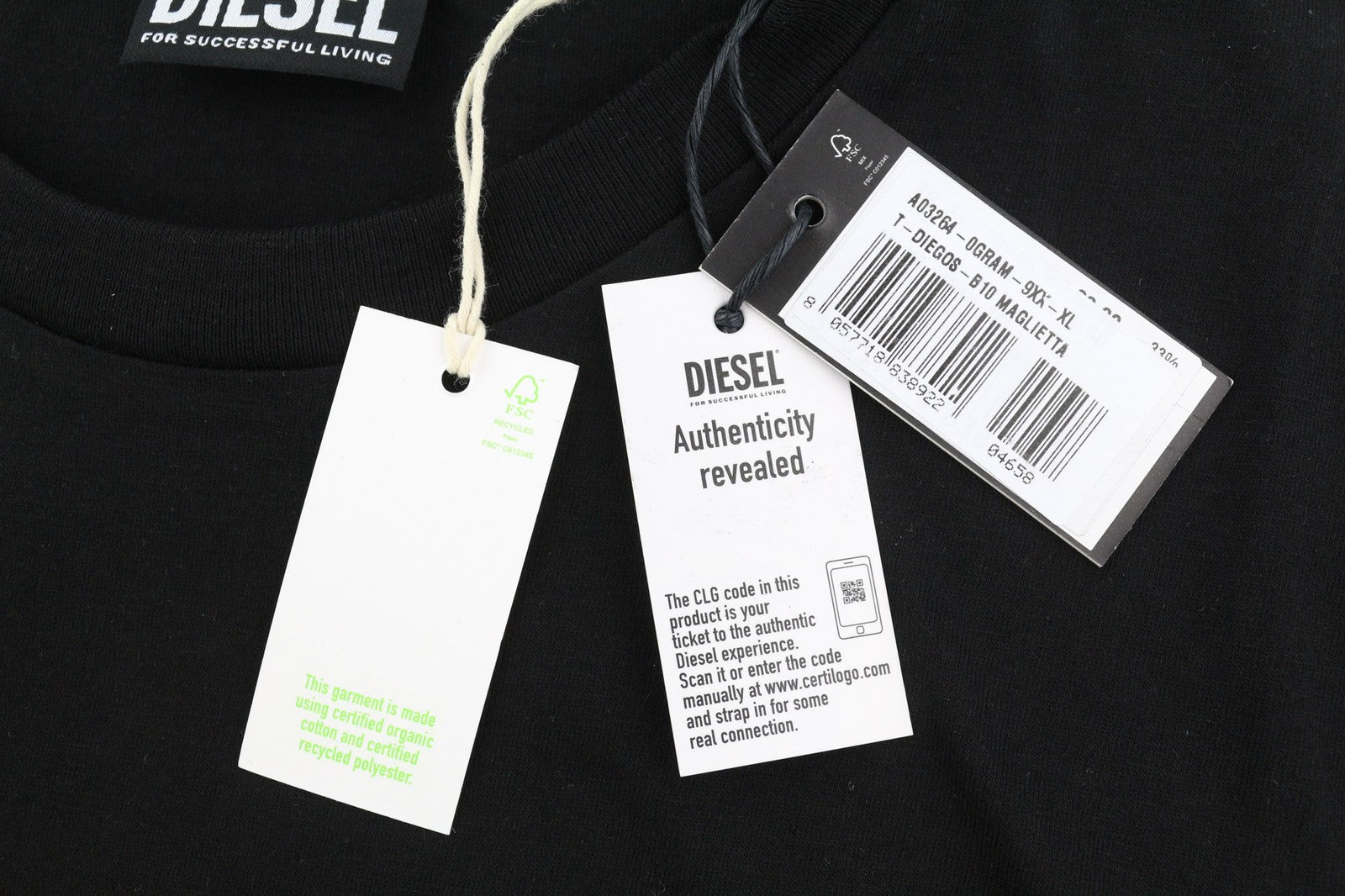 DIESEL T-Diegos-B10 Men T-Shirt XL Black Short Sleeve Crew Neck  Tricot