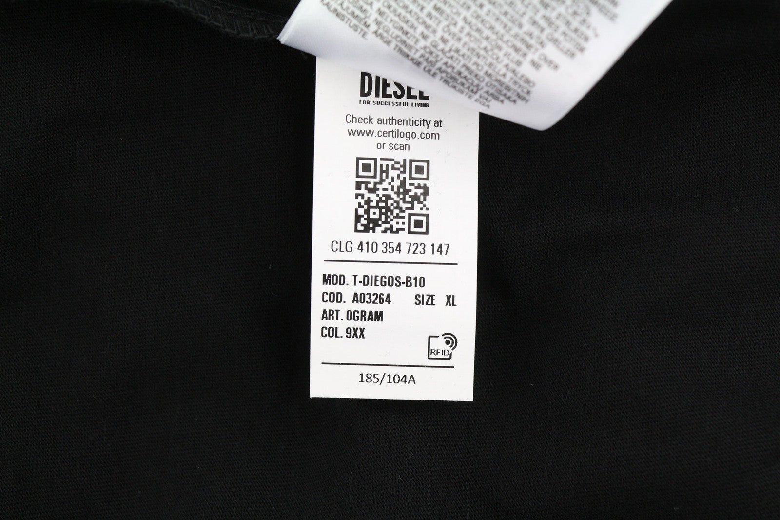 DIESEL T-Diegos-B10 Men T-Shirt XL Black Short Sleeve Crew Neck  Tricot