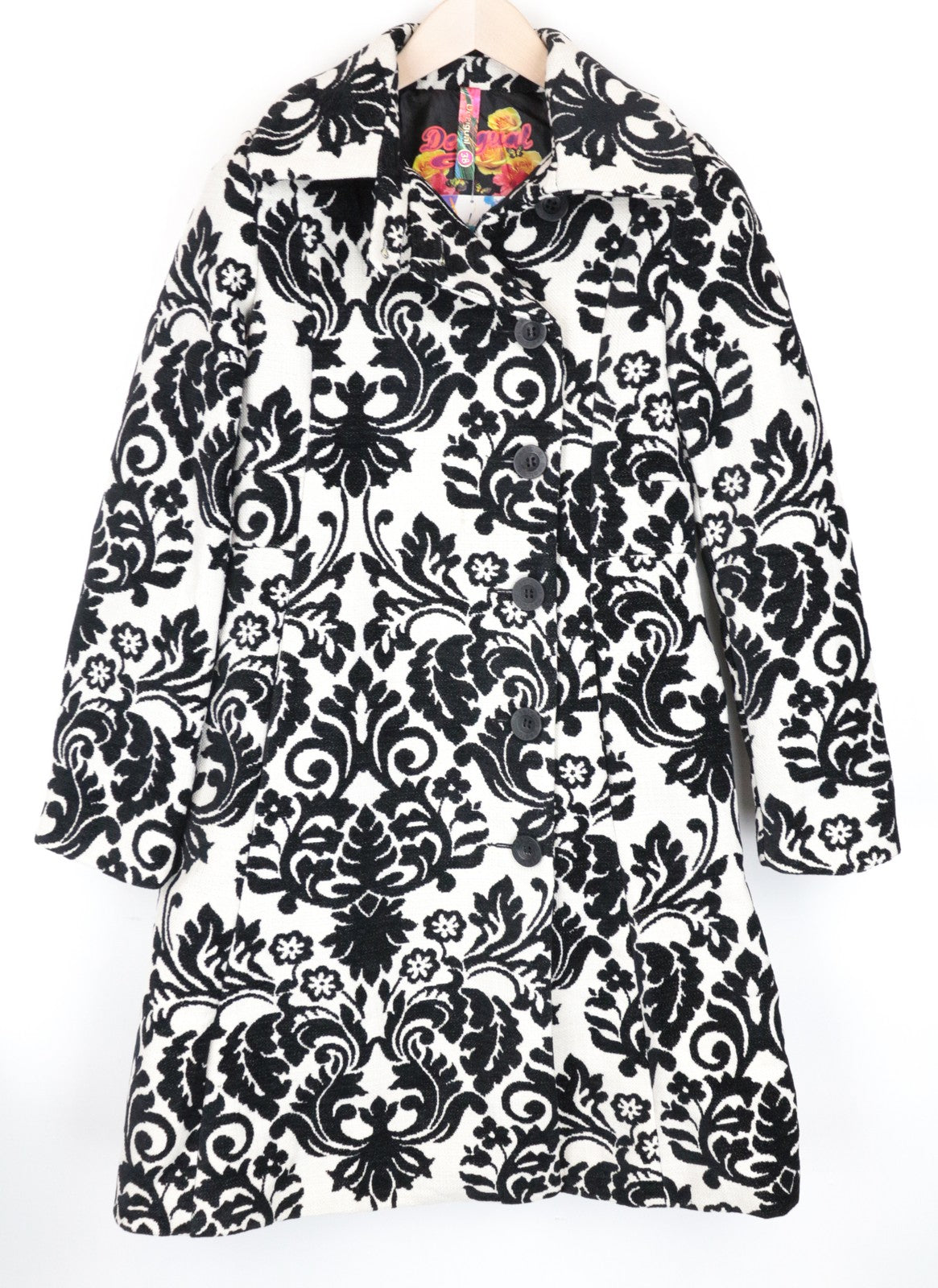 DESIGUAL EU38 Damask Jacquard Women's White Designer Coat Two-Tone