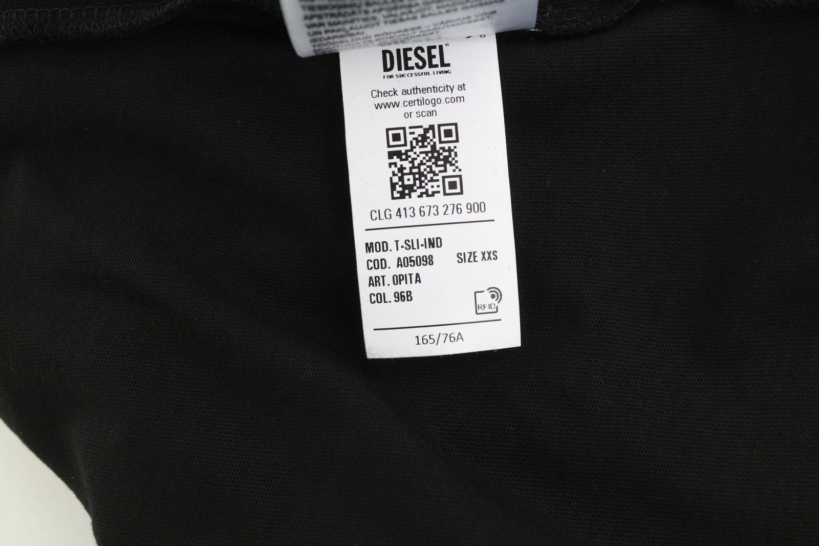 DIESEL T-Sli-Ind Womens T-Shirt 2XS Black Short Sleeve Collar Tricot RRP€90