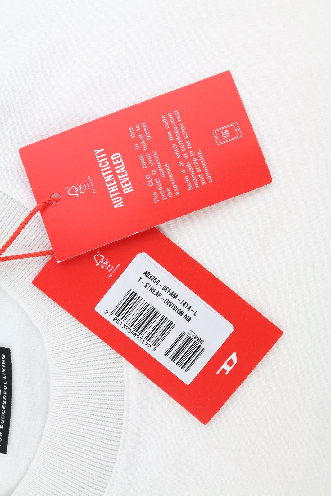 DIESEL T-Streap-Division Mens T-Shirt L Short Sleeve Crew White RRP€150