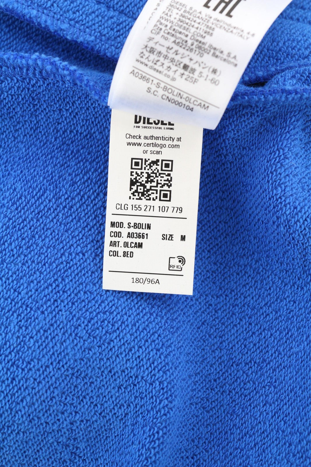 DIESEL S-Bolin Mens Sweatshirt M Short Sleeve Snap Buttons  Neck Blue RRP€175