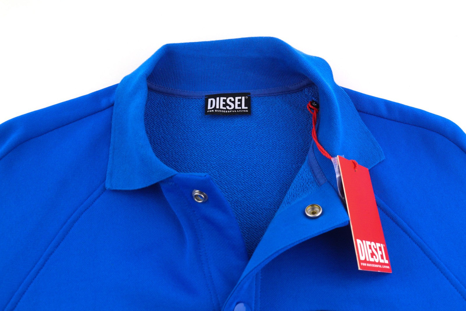 DIESEL S-Bolin Mens Sweatshirt M Short Sleeve Snap Buttons  Neck Blue RRP€175