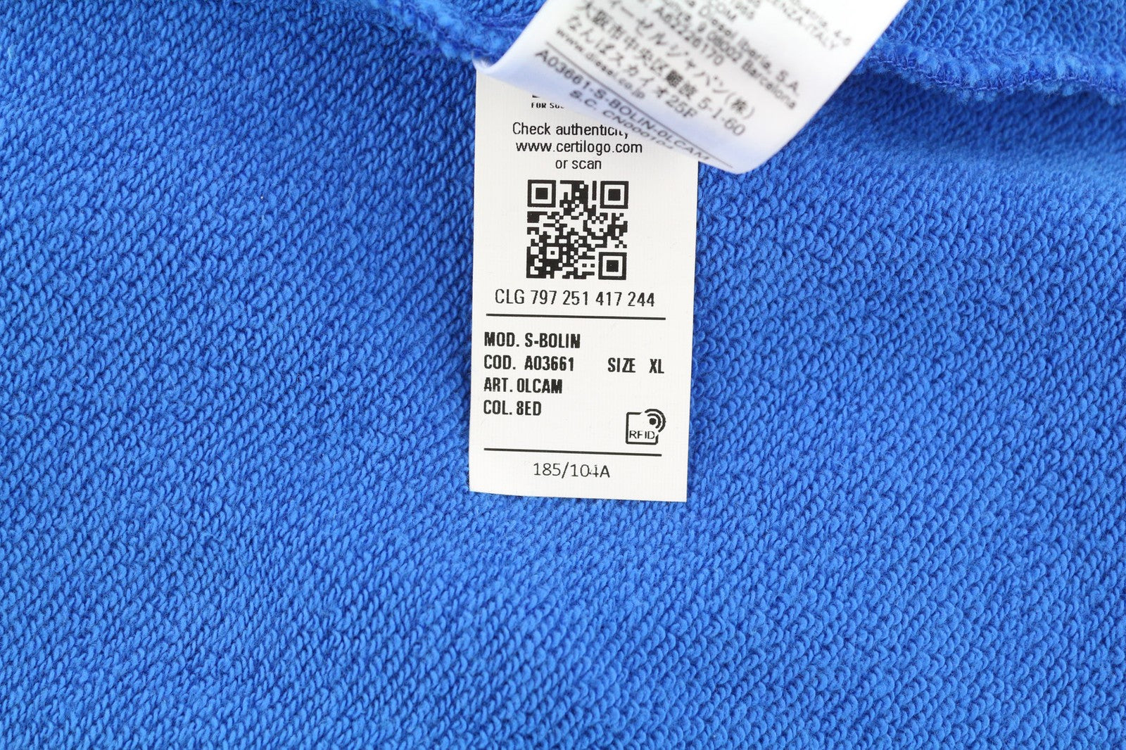 DIESEL S-Bolin Mens Sweatshirt XL Short Sleeve Snap Buttons Polo Blue RRP€175