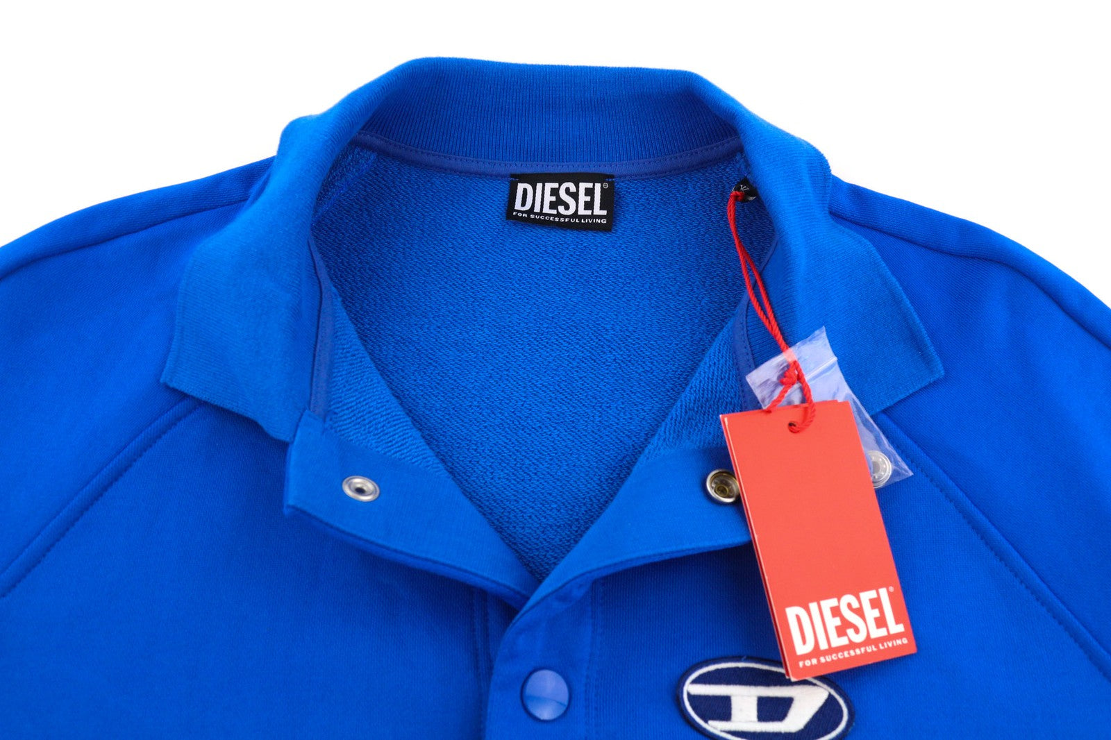 DIESEL S-Bolin Mens Sweatshirt XL Short Sleeve Snap Buttons Polo Blue RRP€175