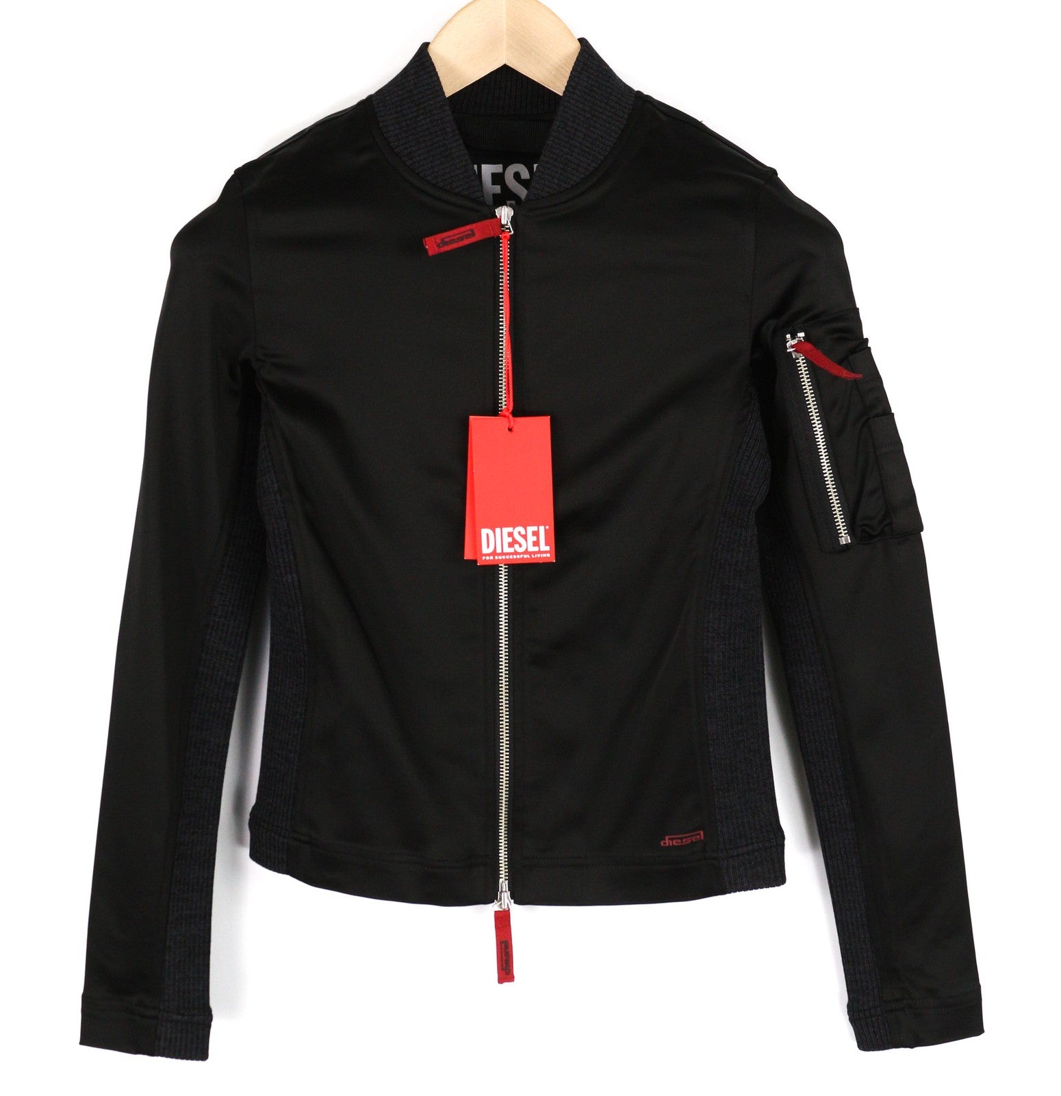 DIESEL T-Opuntia Womens Jacket M Black Bomber Full Zip Patch Pocket RRP€250