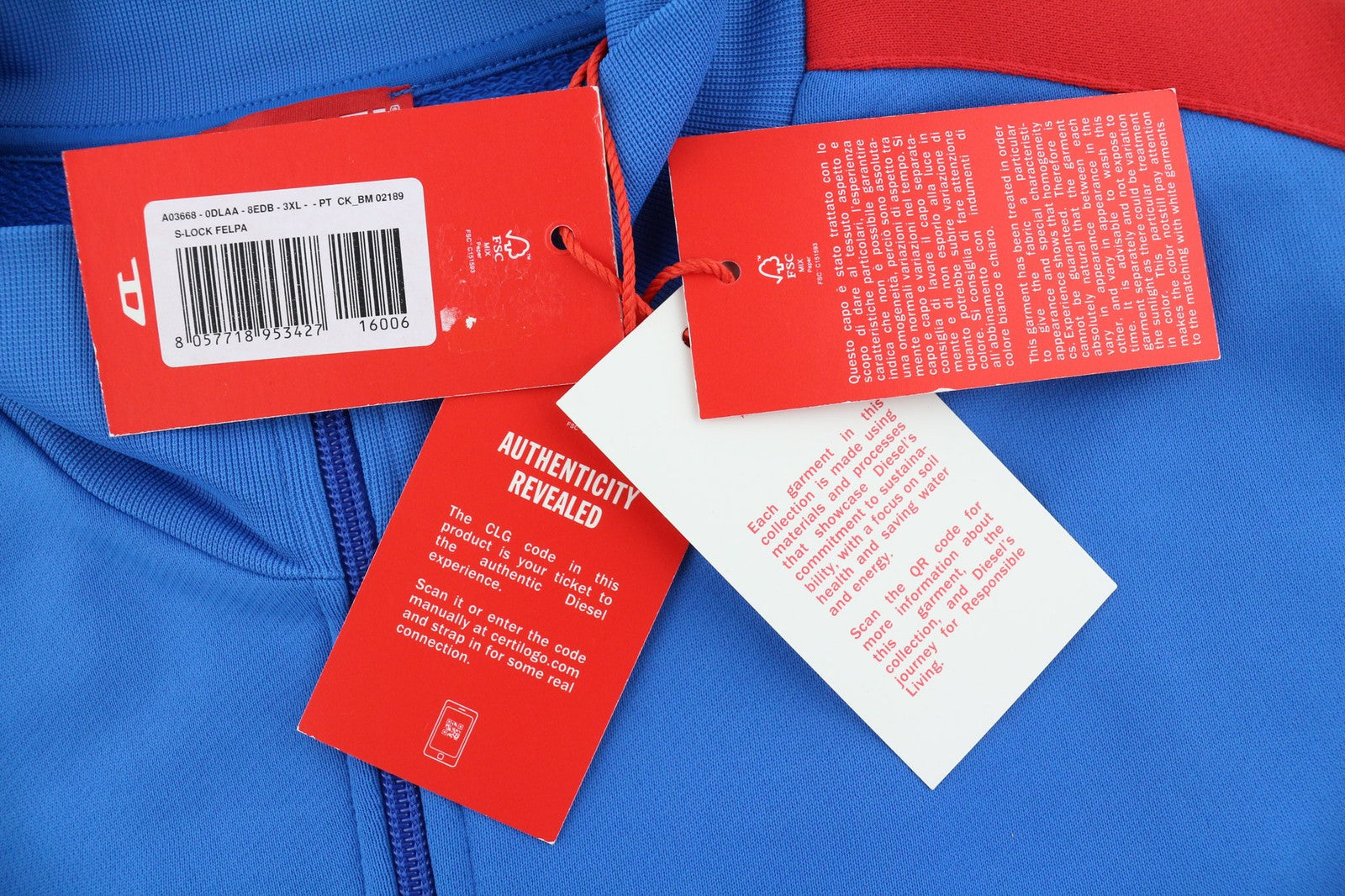 DIESEL S-Lock Mens Sweatshirt 3XL Blue Full Zip High Neck Pockets  Unlined