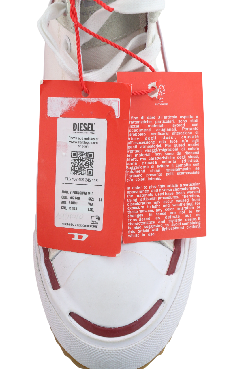 DIESEL S-Principia Mid Mens Sneakers EU41 White High Top Trainers RRP185