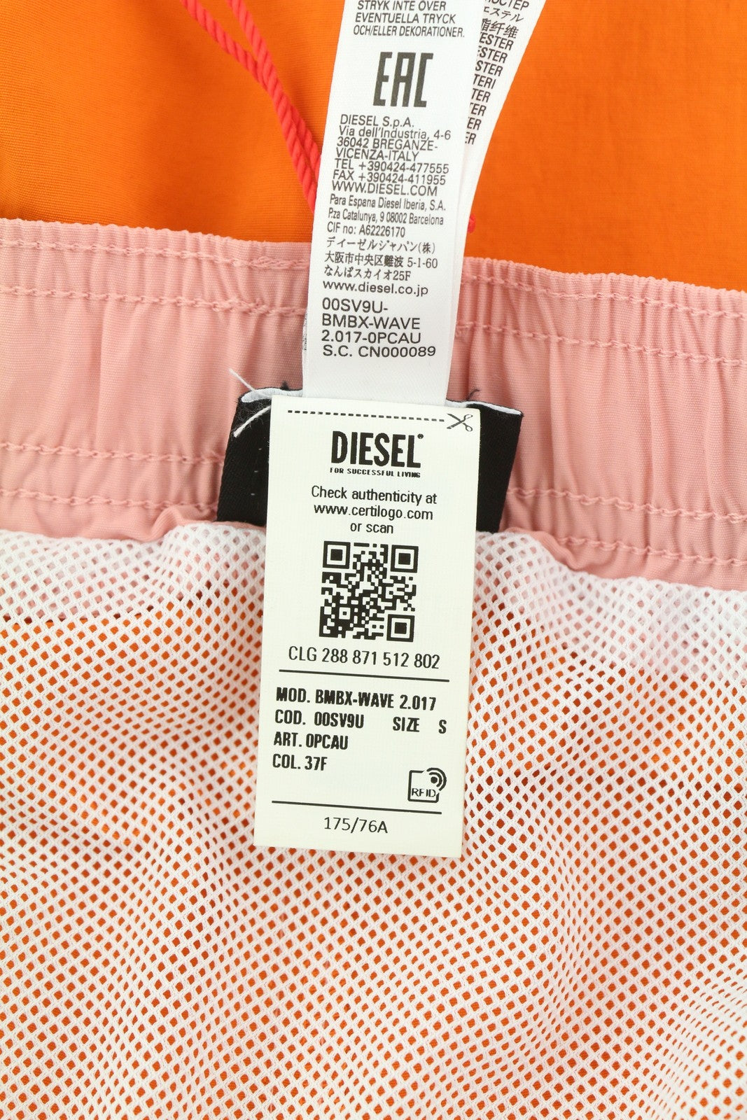 DIESEL Bmbx-Wave 2.017 Men Swimwear S Mesh Drawstrings Waist Swimpool RRP€95