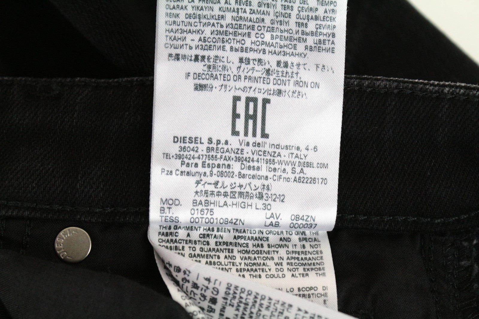 DIESEL Babhila-High 084ZN W26 L30 Women's Black Slim Ripped Skinny Stretch Jeans