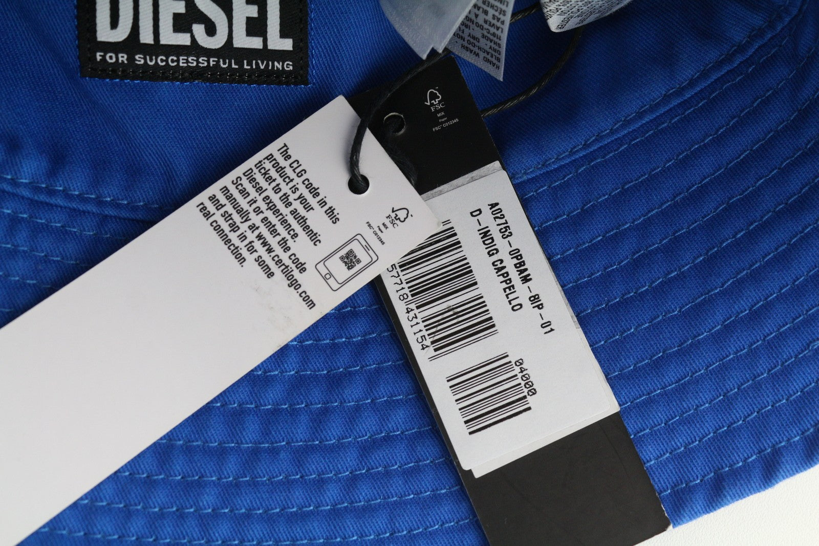 DIESEL D-Indig Men Hat OS Blue Bucket All Seasons Casual Patch RRP100