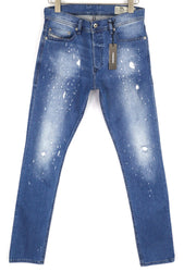 DIESEL Tepphar RC48S Men Jeans W30/L32 Slim Carrot Stretch Distress Washed Blue
