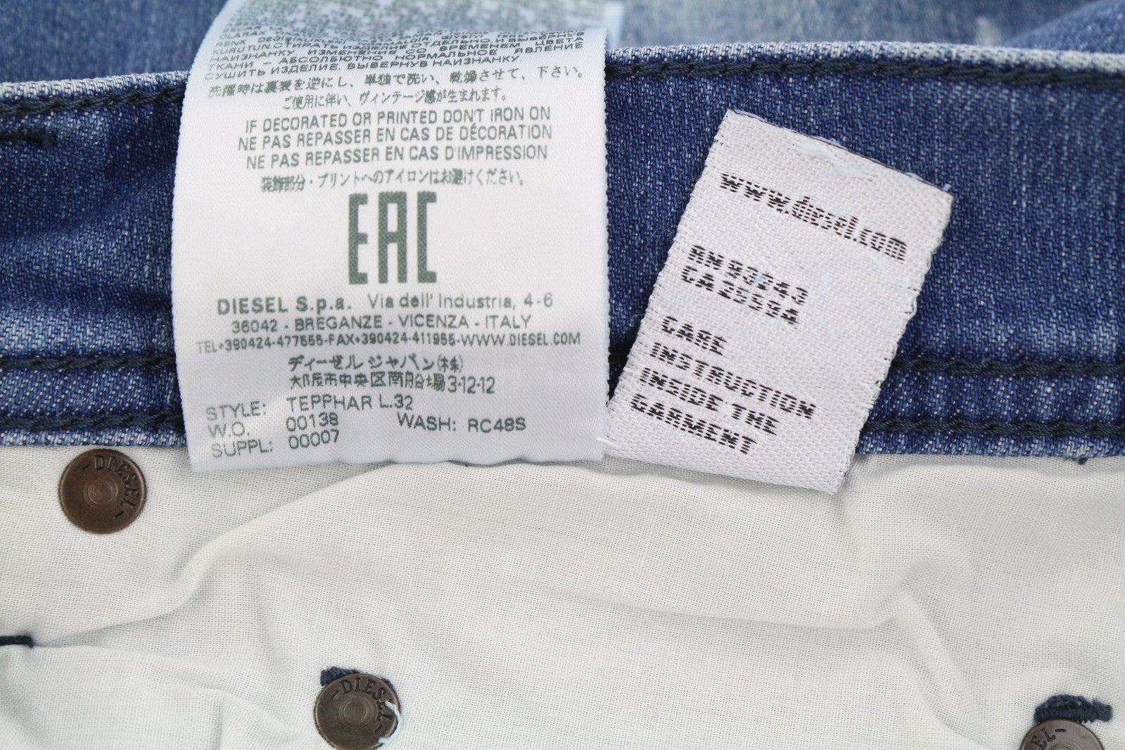 DIESEL Tepphar RC48S Men Jeans W30/L32 Slim Carrot Stretch Distress Washed Blue