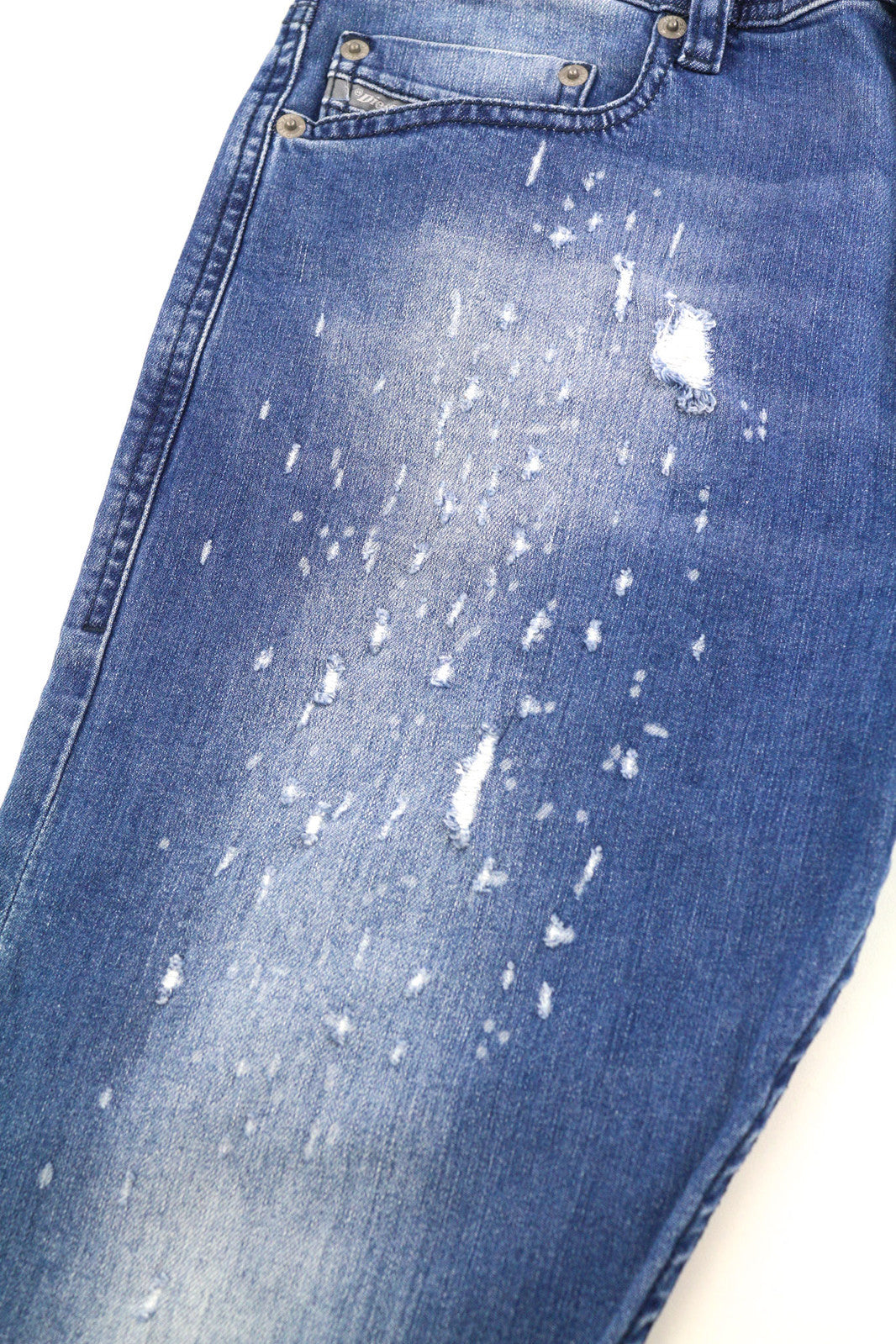 DIESEL Tepphar RC48S Men Jeans W30/L32 Slim Carrot Stretch Distress Washed Blue