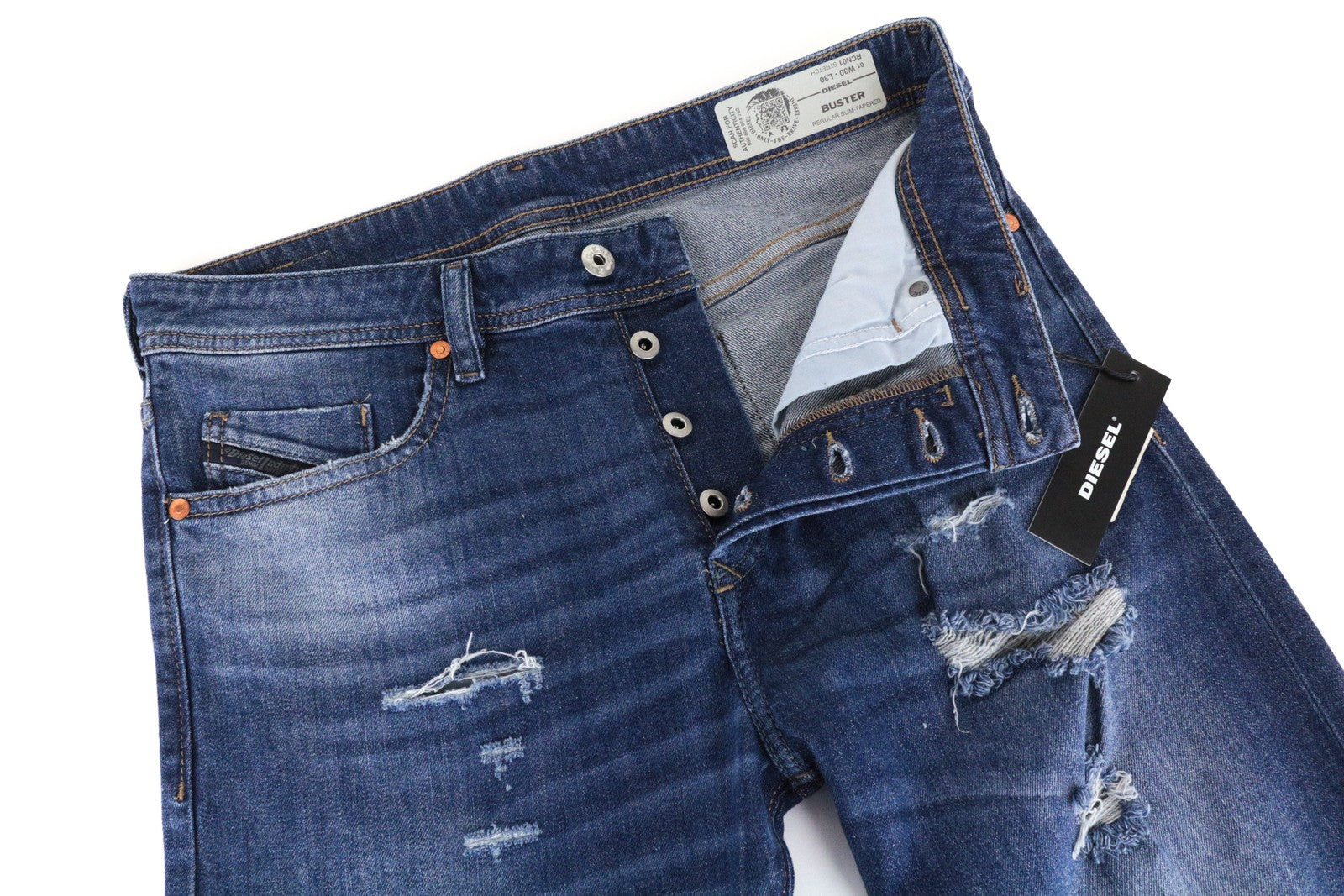 DIESEL Buster RCN01 W30 L30 Men's Blue Slim Tapered Fit Cotton Stretch Jeans