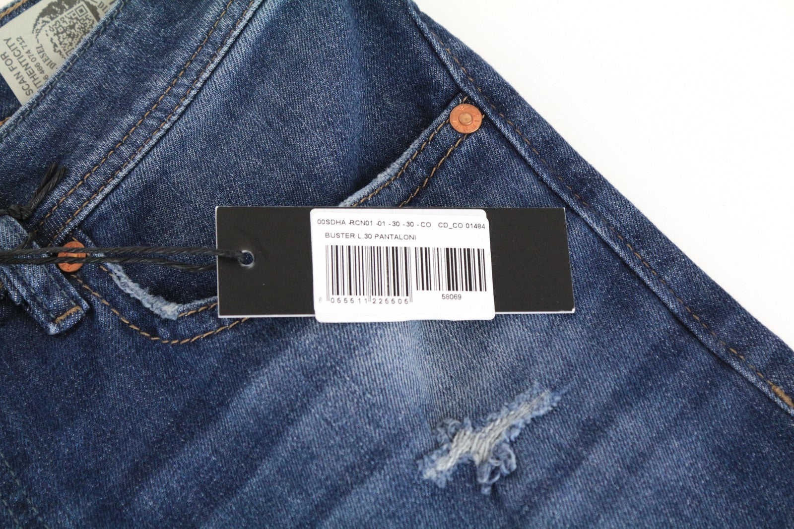 DIESEL Buster RCN01 W30 L30 Men's Blue Slim Tapered Fit Cotton Stretch Jeans