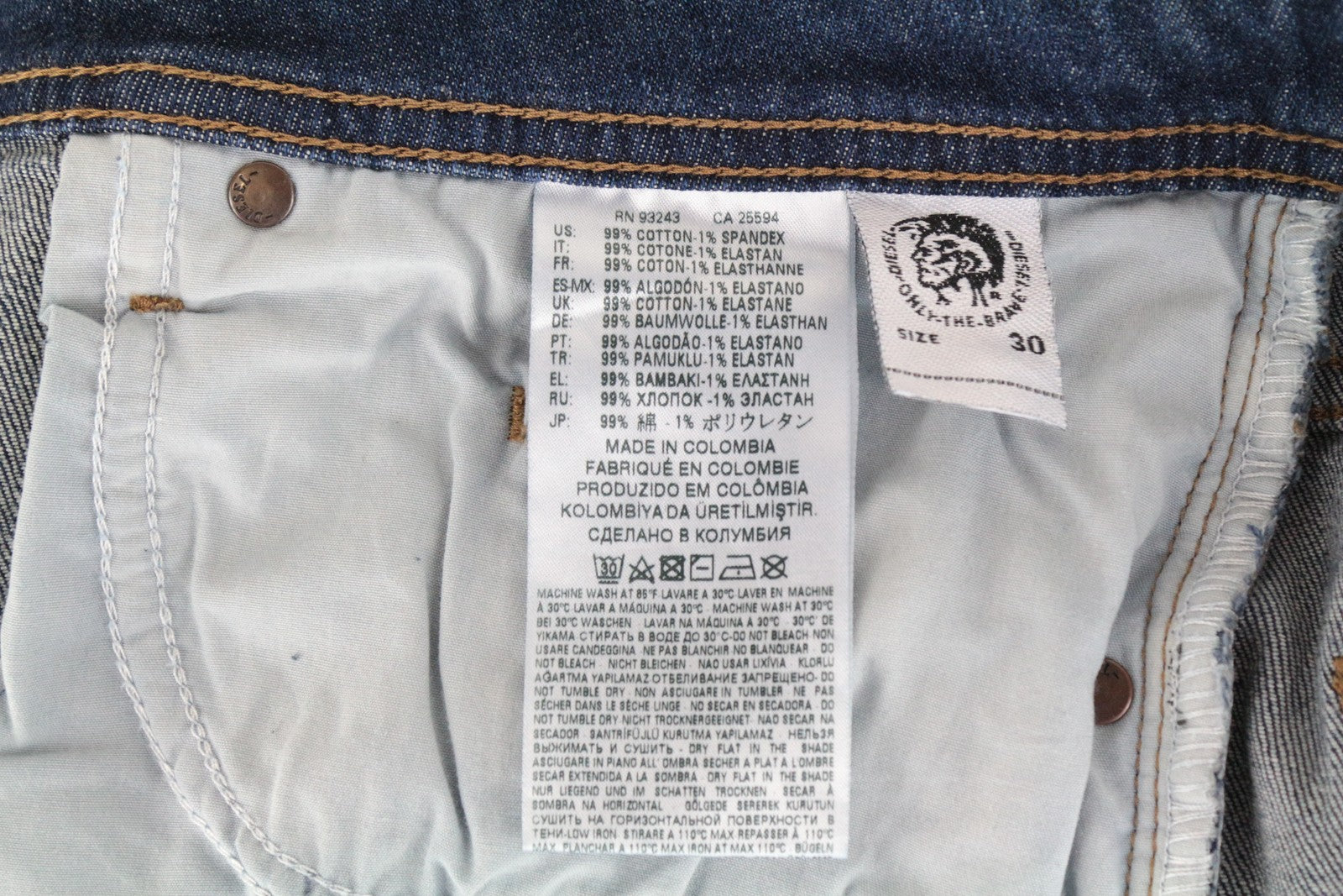 DIESEL Buster RCN01 W30 L30 Men's Blue Slim Tapered Fit Cotton Stretch Jeans