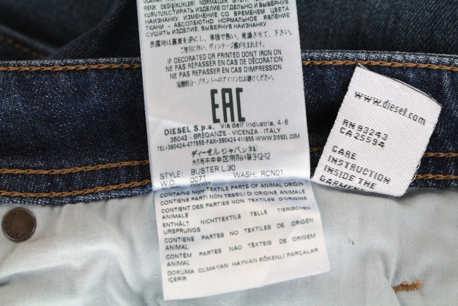 DIESEL Buster RCN01 W30 L30 Men's Blue Slim Tapered Fit Cotton Stretch Jeans