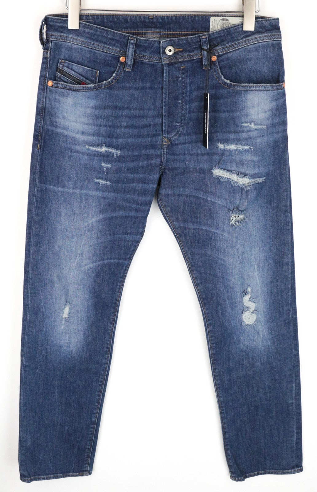 DIESEL Buster RCN01 W32 L30 Men's Ripped Cotton Blue Slim Tapered Fit Jeans