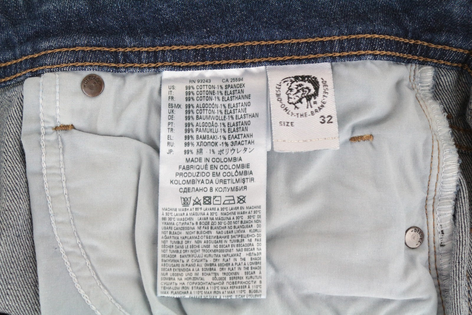 DIESEL Buster RCN01 W32 L30 Men's Ripped Cotton Blue Slim Tapered Fit Jeans