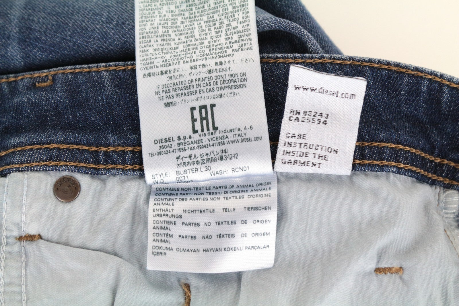 DIESEL Buster RCN01 W32 L30 Men's Ripped Cotton Blue Slim Tapered Fit Jeans