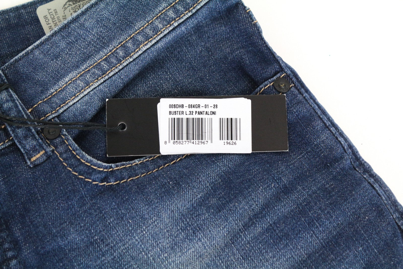 DIESEL Buster 084GR W28 L32 Men's Slim Taper Fit Blue Stretch Cotton Jeans