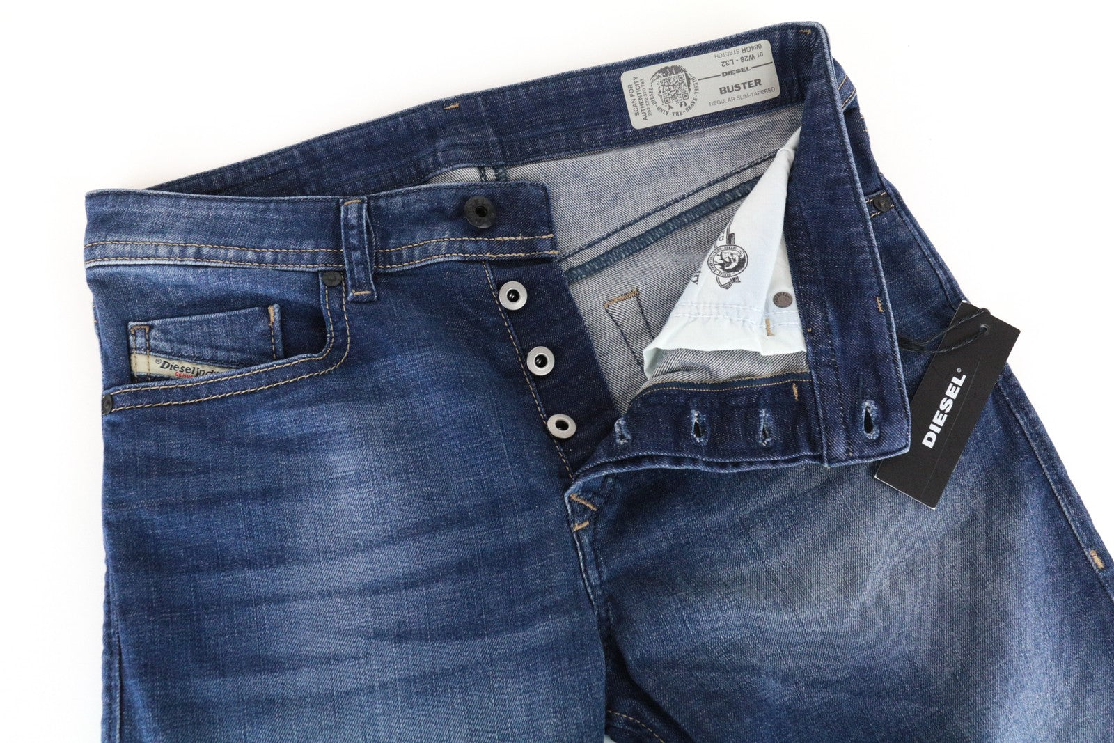 DIESEL Buster 084GR W28 L32 Men's Washed Blue Slim Tapered Cotton Fit Jeans