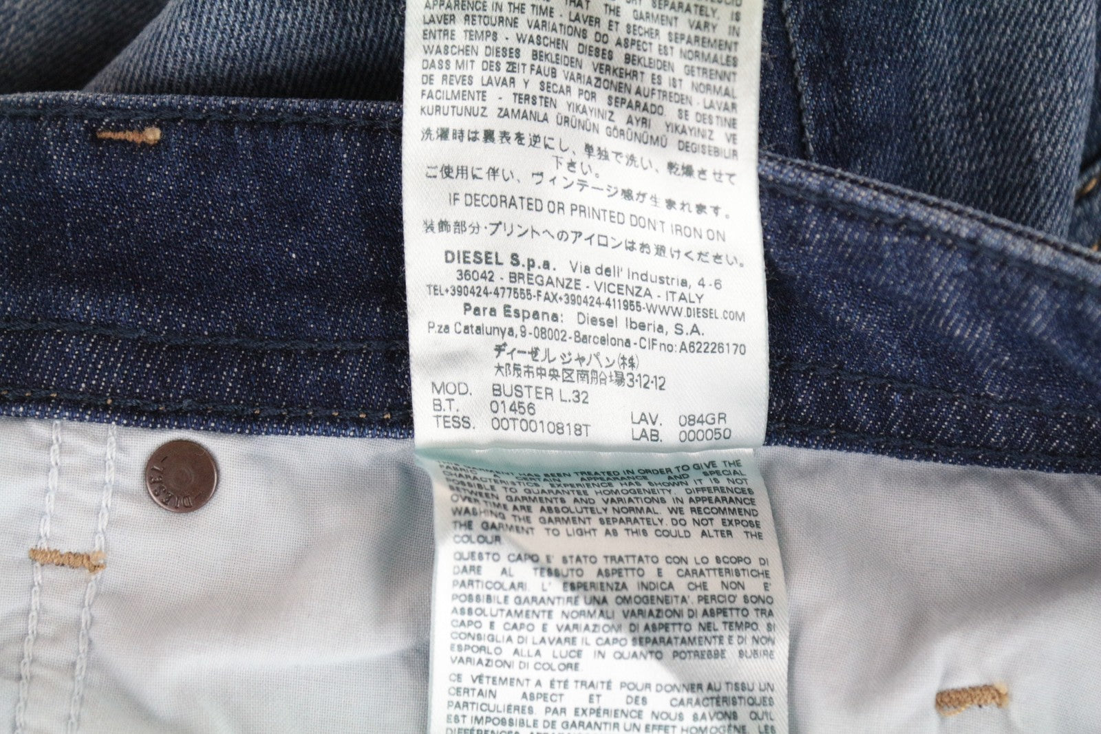 DIESEL Buster 084GR W28 L32 Men's Washed Blue Slim Tapered Cotton Fit Jeans