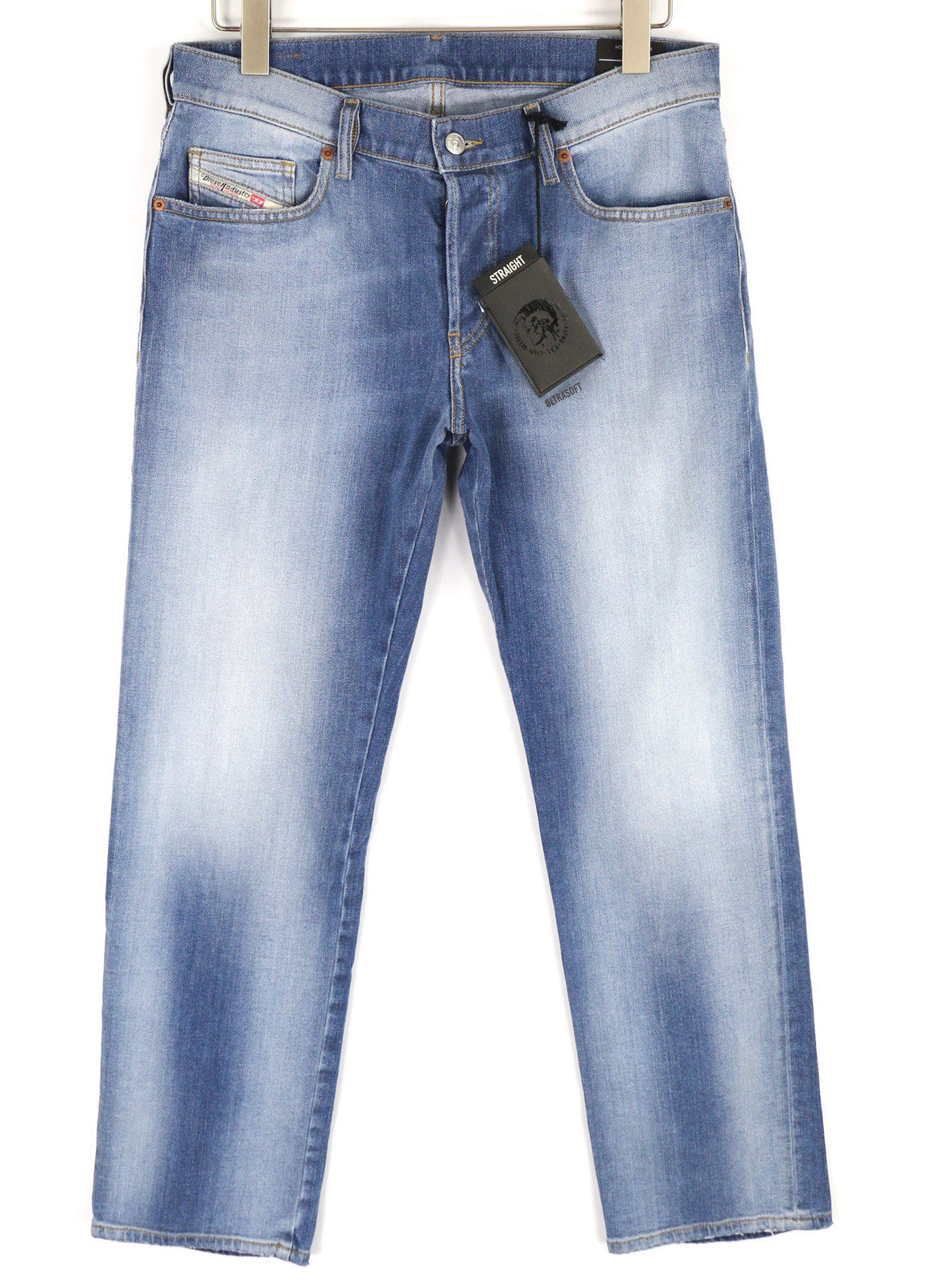 DIESEL D-Mihtry 009NF Men Jeans W31/L30 Straight Stretch Buttoned Washed Denim