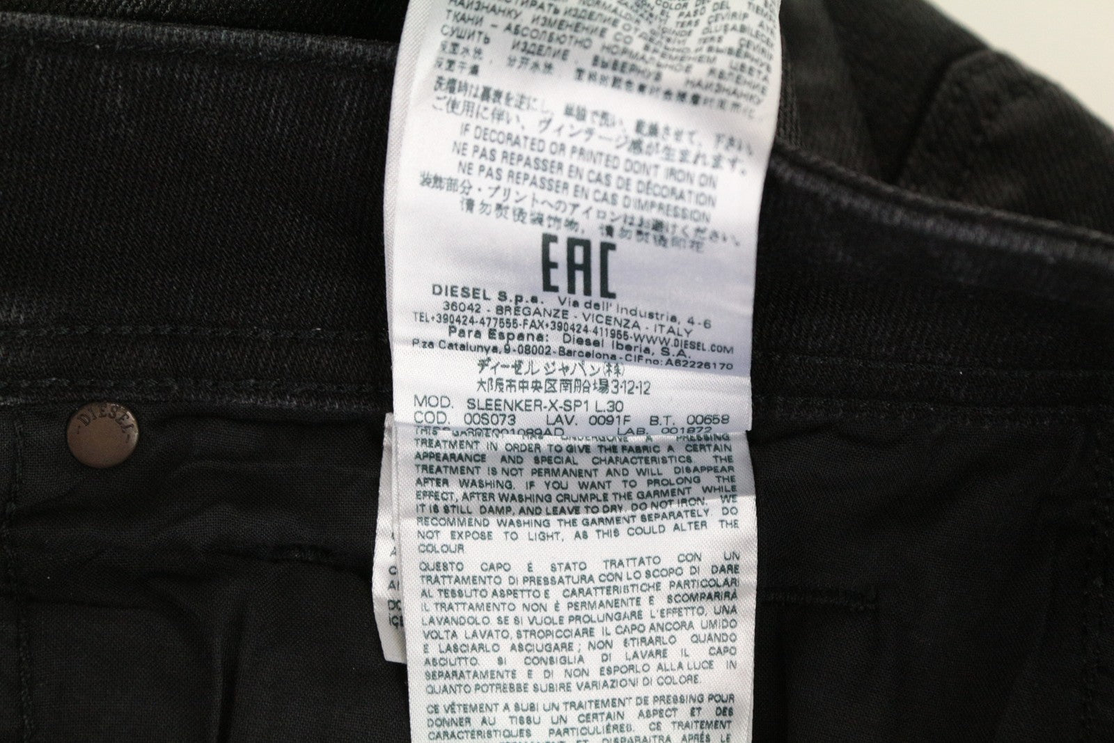 DIESEL Sleenker-X-SP1 0091F W28 L30 Men's Skinny Blue Coated Jeans RRP€300