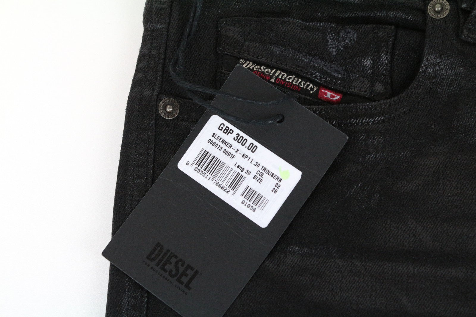 DIESEL Sleenker-X-SP1 0091F W28 L30 Men's Skinny Blue Coated Jeans RRP€300