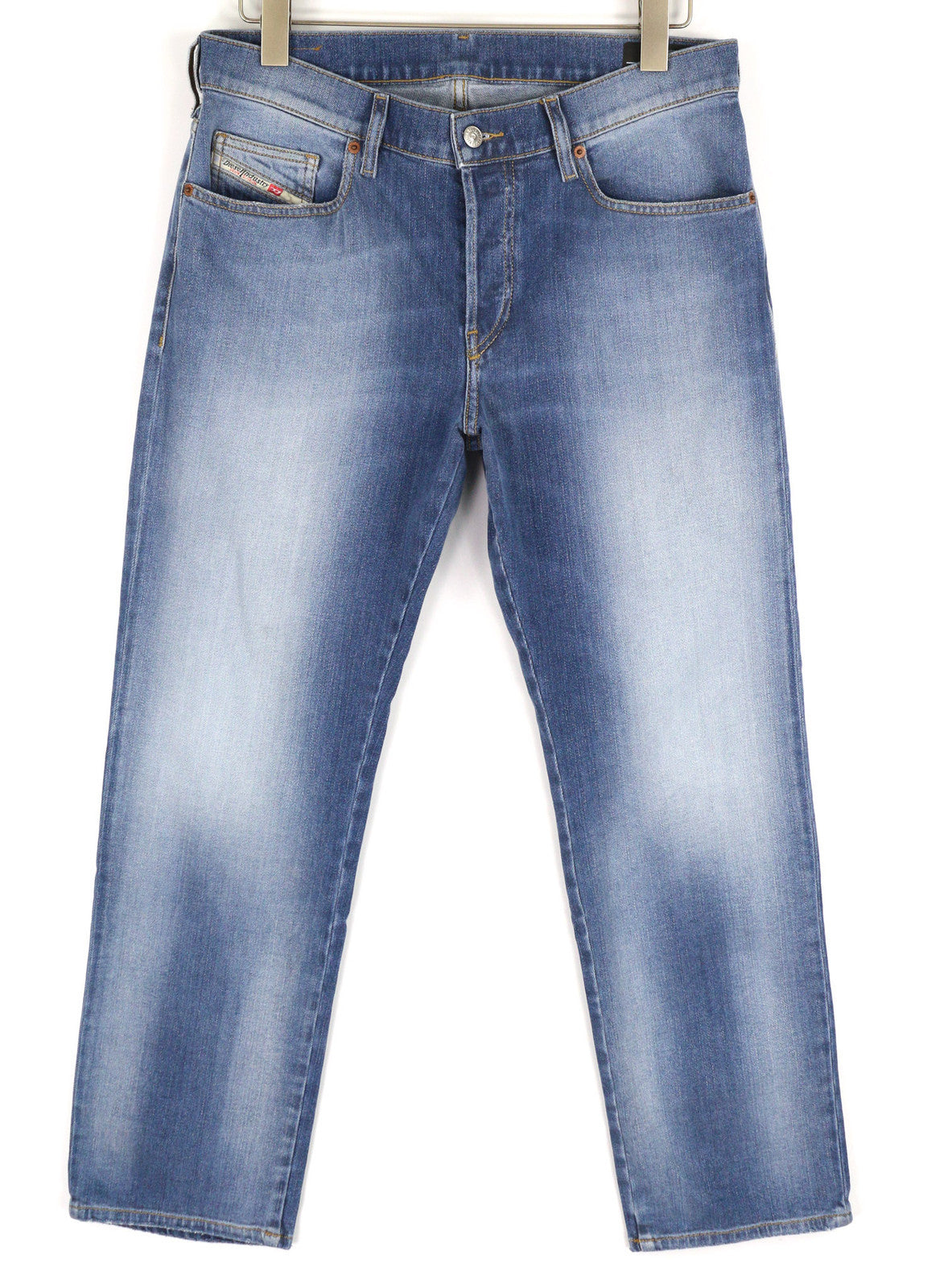 DIESEL D-Mihtry 009NF Men Jeans W33/L30 Straight Stretch Buttoned Washed Denim