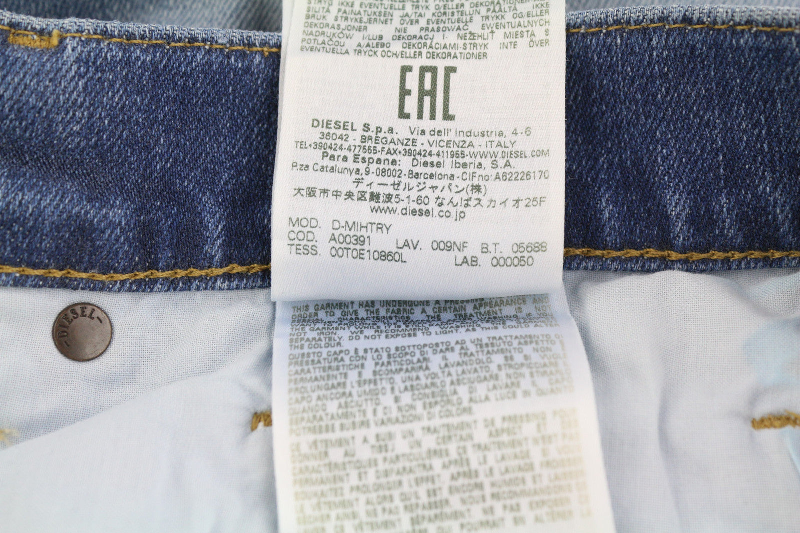 DIESEL D-Mihtry 009NF Men Jeans W32/L30 Straight Stretch Buttoned Washed Denim