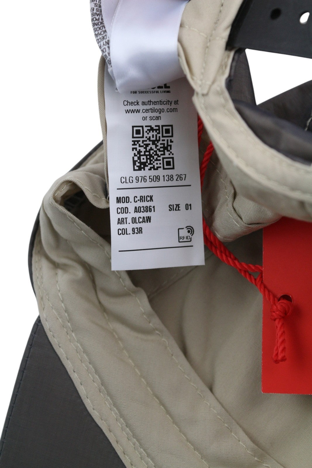 DIESEL C-Rick Men Cap OS Mid Grey Baseball Nylon Front Logo Lined Casual Unisex